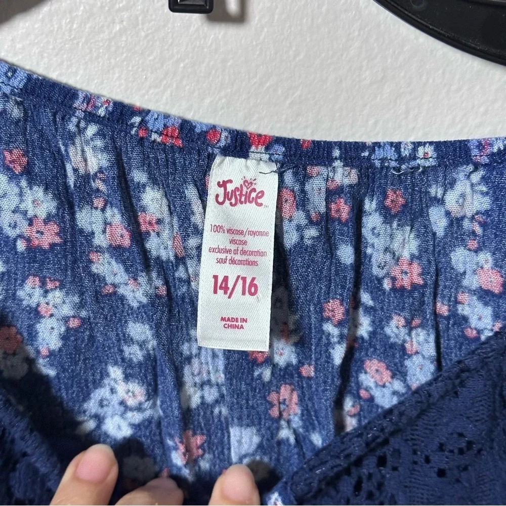 Justice Kids girls‎ Blue Floral Design Print Blouse Size 14/16